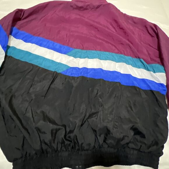 VTG 90S Jacket Mens L Windbreaker Colorblock Striped Full Zip Aviat Sportif - Picture 10 of 13